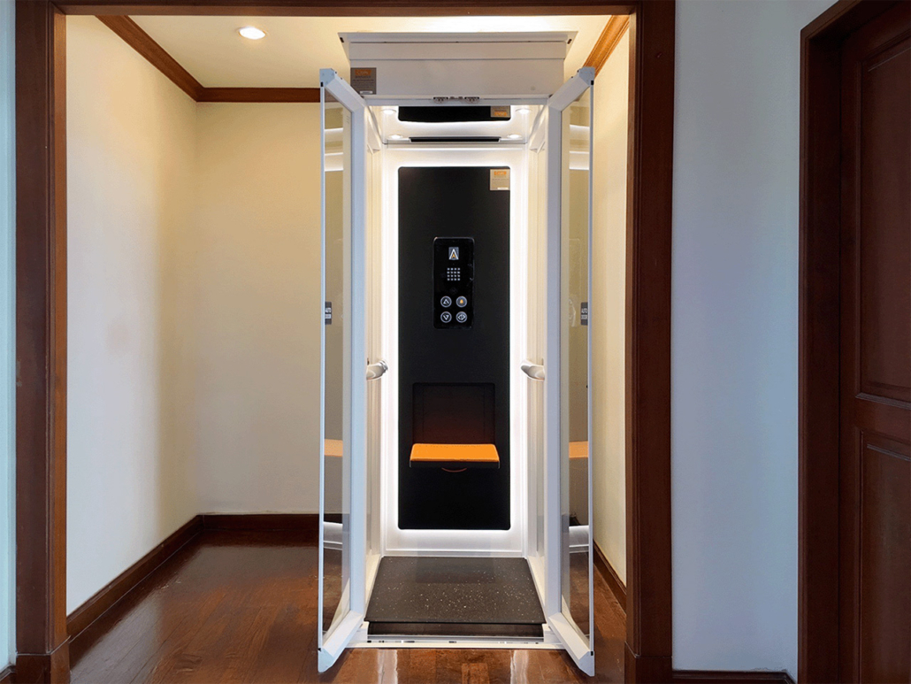 Cibes Symmetry Ascenda residential elevator offering space-saving accessibility for veterans across Oklahoma and Kansas