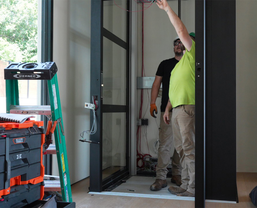 retrofit residential elevator installed in an existing two-story home