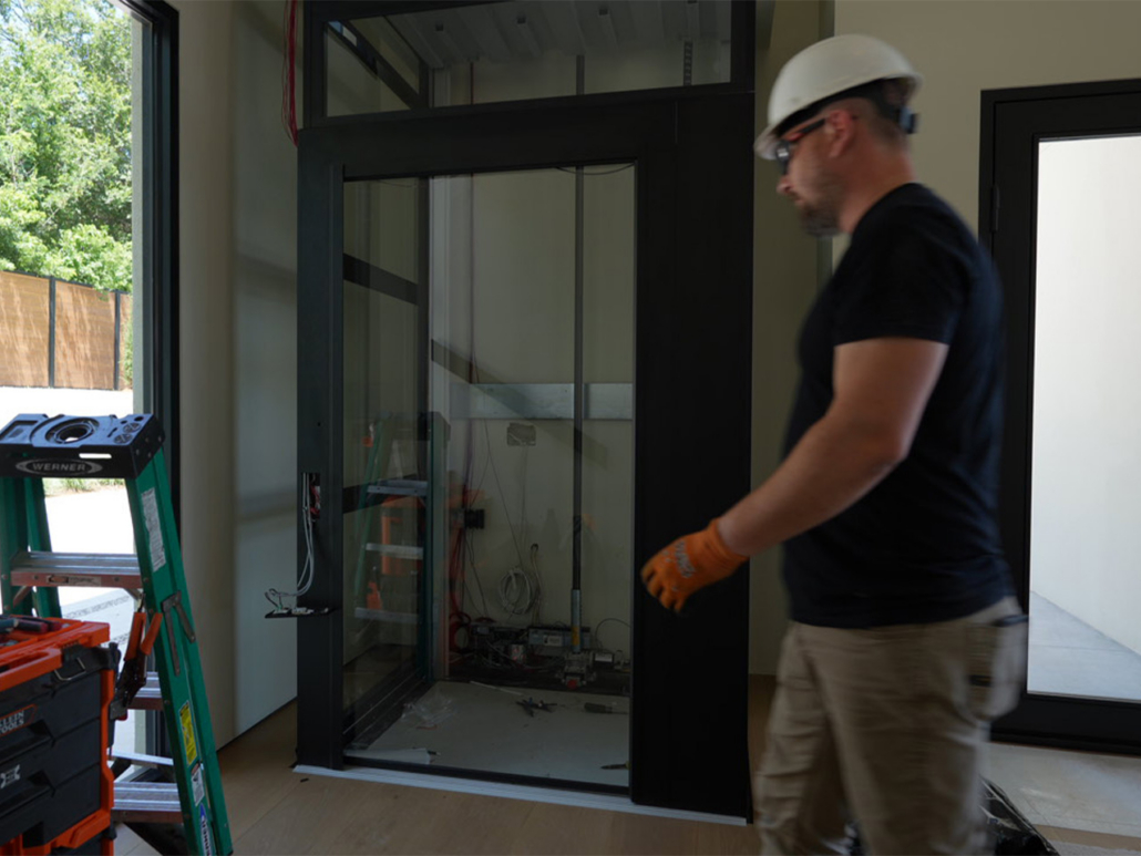 residential elevator retrofit installation inside an existing home layout
